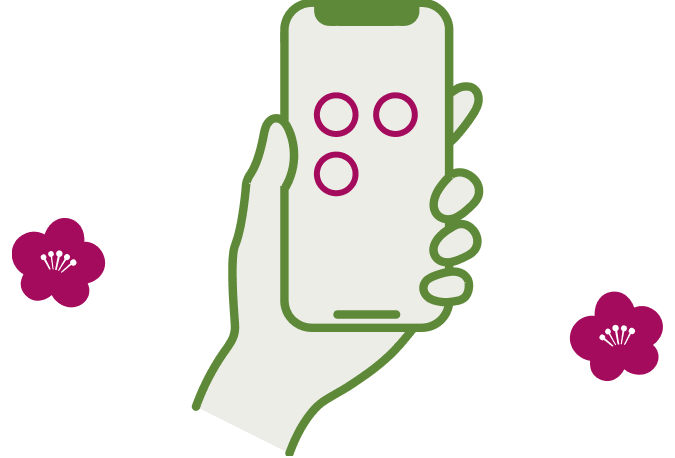 イラスト：古墳のある景観を楽しみながら<br>5つのスポットを巡ってスタンプを集めよう！